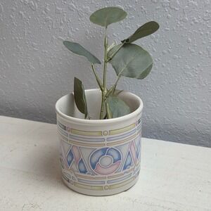 Vintage 1987 Inarco Pastel Stained Glass 'Mom' Ceramic‎ Planter Pot Mother's Day